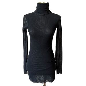 FUZZI DRESS STRETCHY MESH BODYCON MINI TURTLENECK LS SLIP ON STRETCHY FLIRTY S